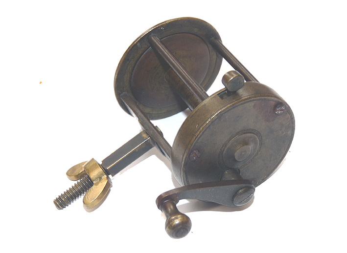 Antique brass spike fitting multiplier winch with pin stop, geared reel c 1800's for collector