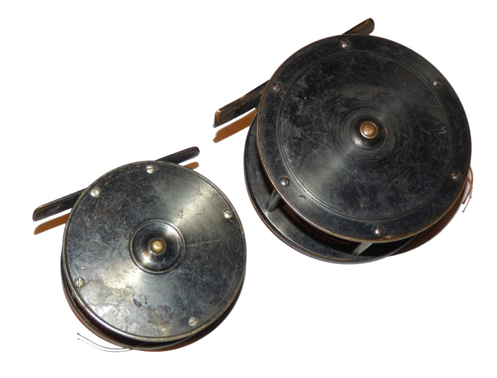 Alternative view of W. Garden Aberdeen 3.75" & trout 3" antique brass Birmingham fly reels