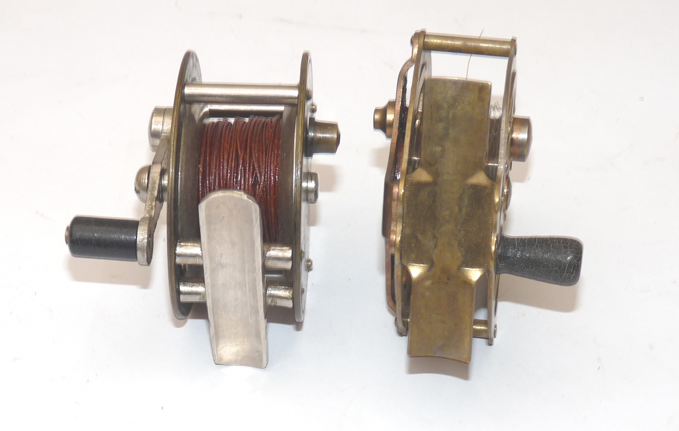 2 antique brass fly fishing reels c 1900, working ratchet check clickers. fish or collect - Image 3