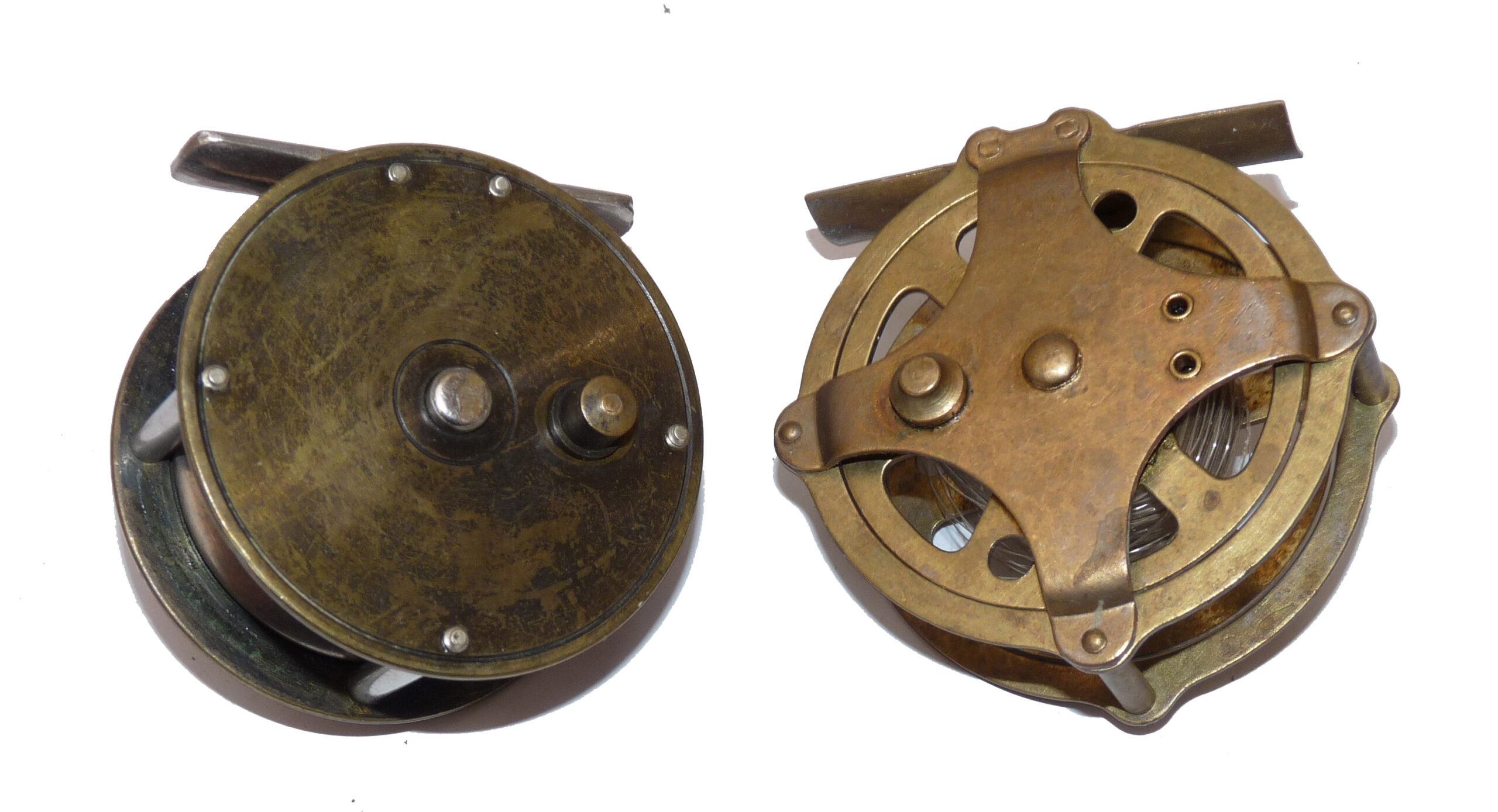 2 antique brass fly fishing reels c 1900, working ratchet check clickers. fish or collect - Image 2