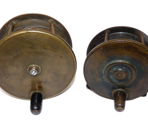 2 all brass antique salmon fly fishing reels to use or display, one Scottish?
