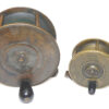 2 Hogg Maker antique Scottish brass salmon fly reels, 4" wide drum & 2.75" trout