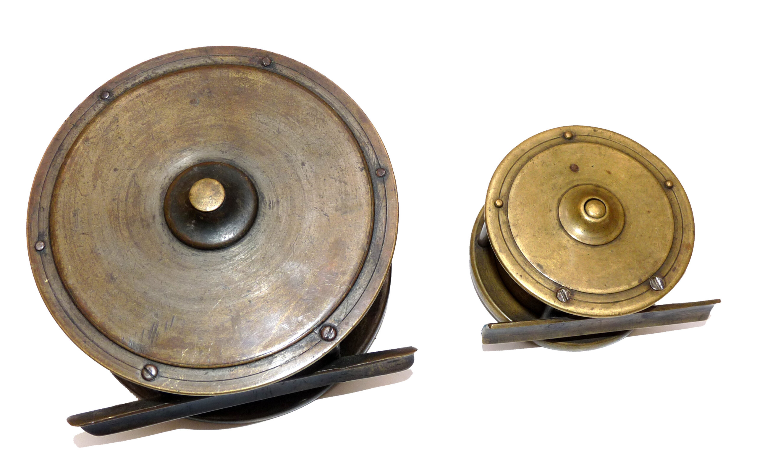 2 Hogg Maker antique Scottish brass salmon fly reels, 4" wide drum & 2.5" trout - Image 4
