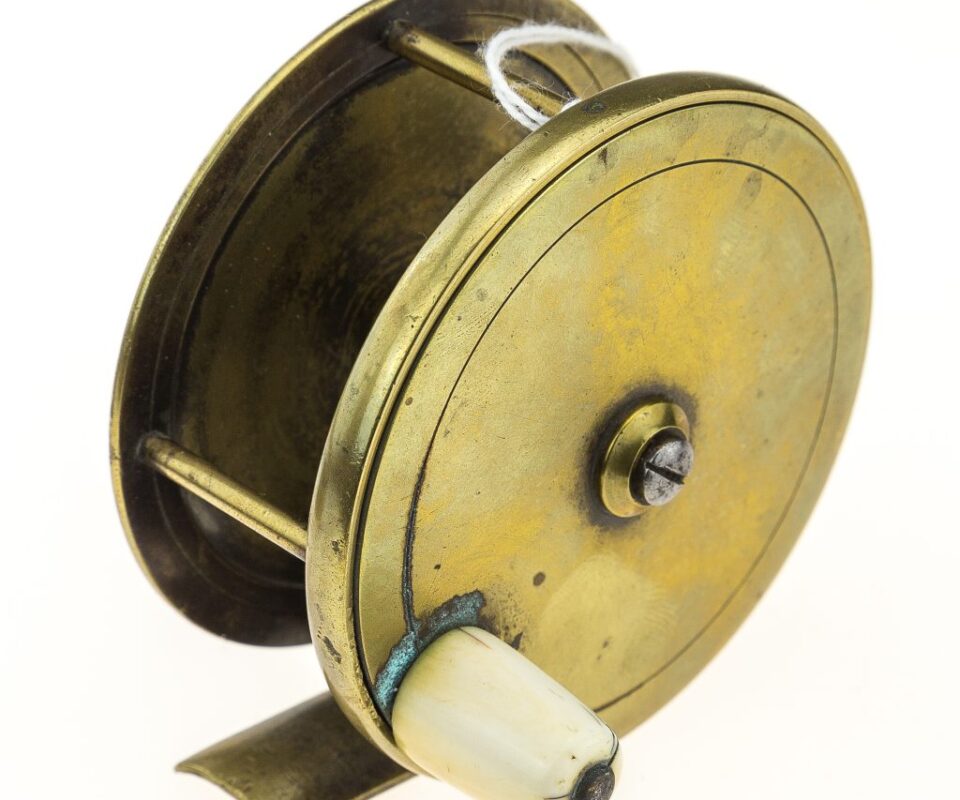 Chas Farlow & Co 3 3/4" brass platewind reel, fish logo