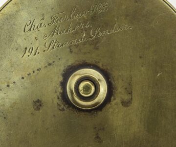 Alternative view of Chas Farlow & Co 3 3/4" brass platewind reel, fish logo