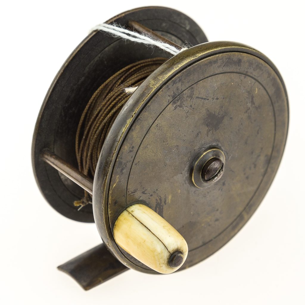 Chas Farlow & Co. 32 brass plate wind fishing reel. Engraved 191 Strand, London.