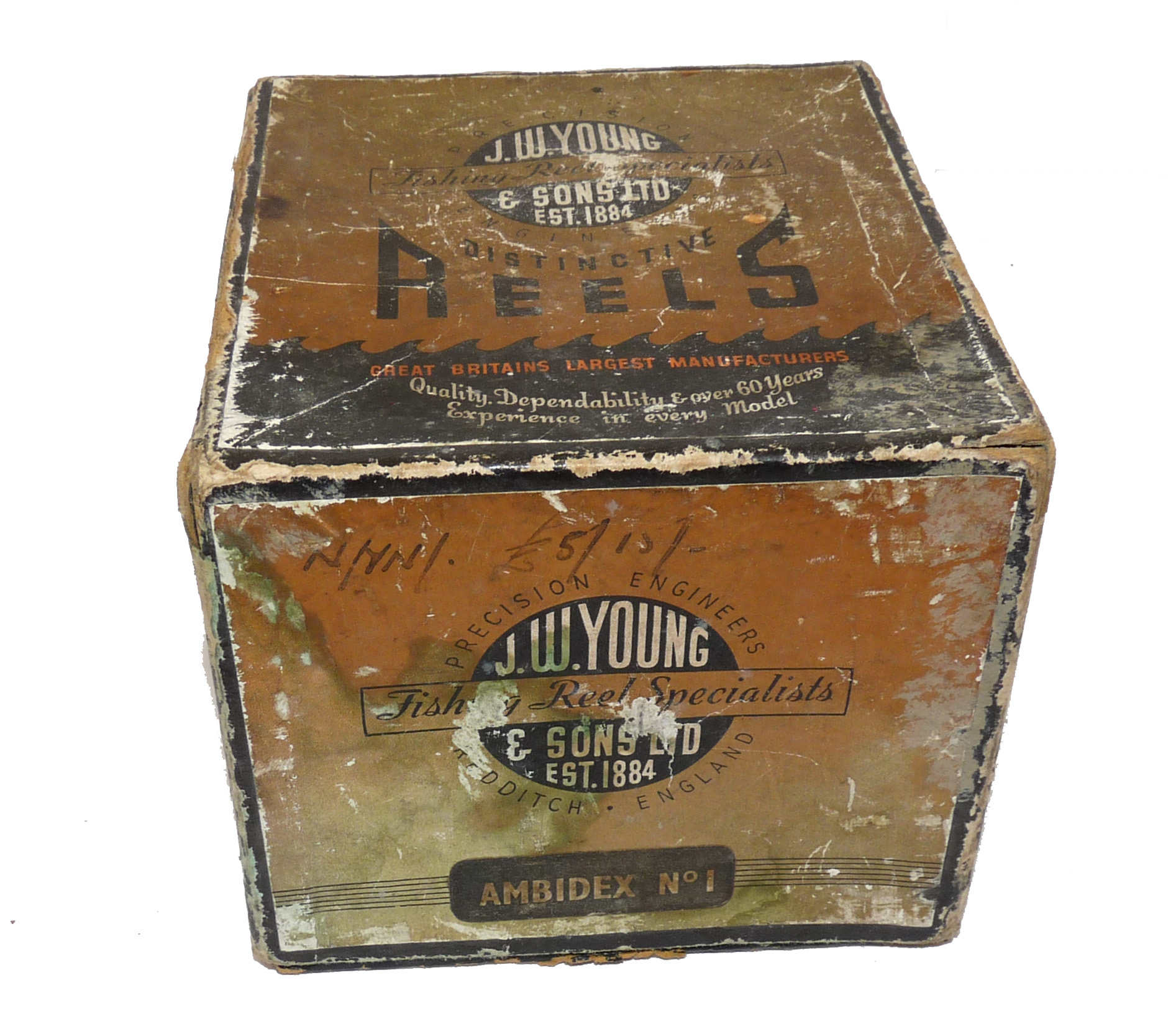 J W Young Ambidex reels x 3, boxed No1, No 2 + polished original fish or display - Image 2