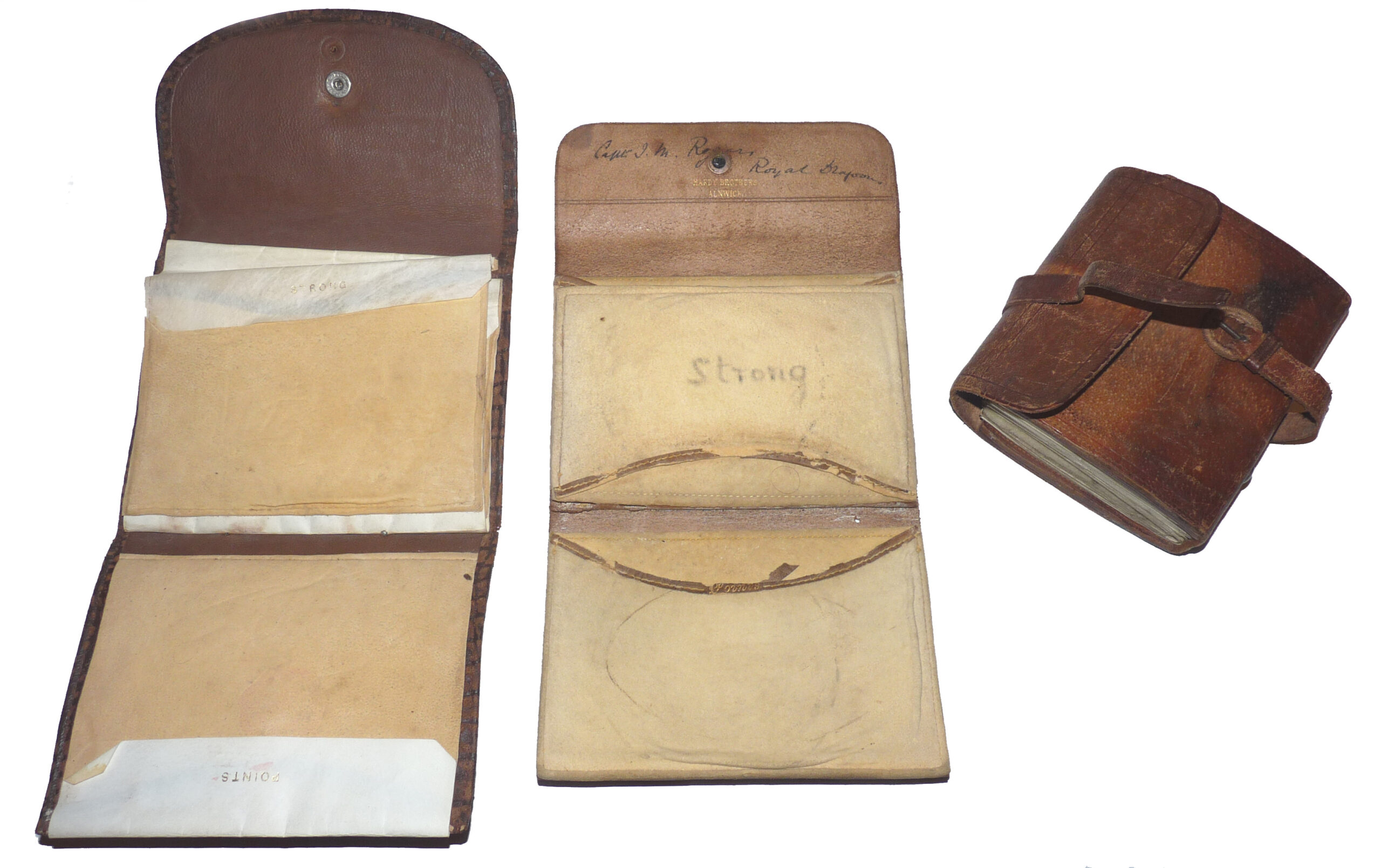 Hardy The Houghton Cast Case, 3 antique wallets one marked “Capt. J.M. Rogers, Royal Dragoons” - Image 3