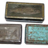 3 Milward Bartleet Tackles Tins antique Pike Salmon + floats lures c1900