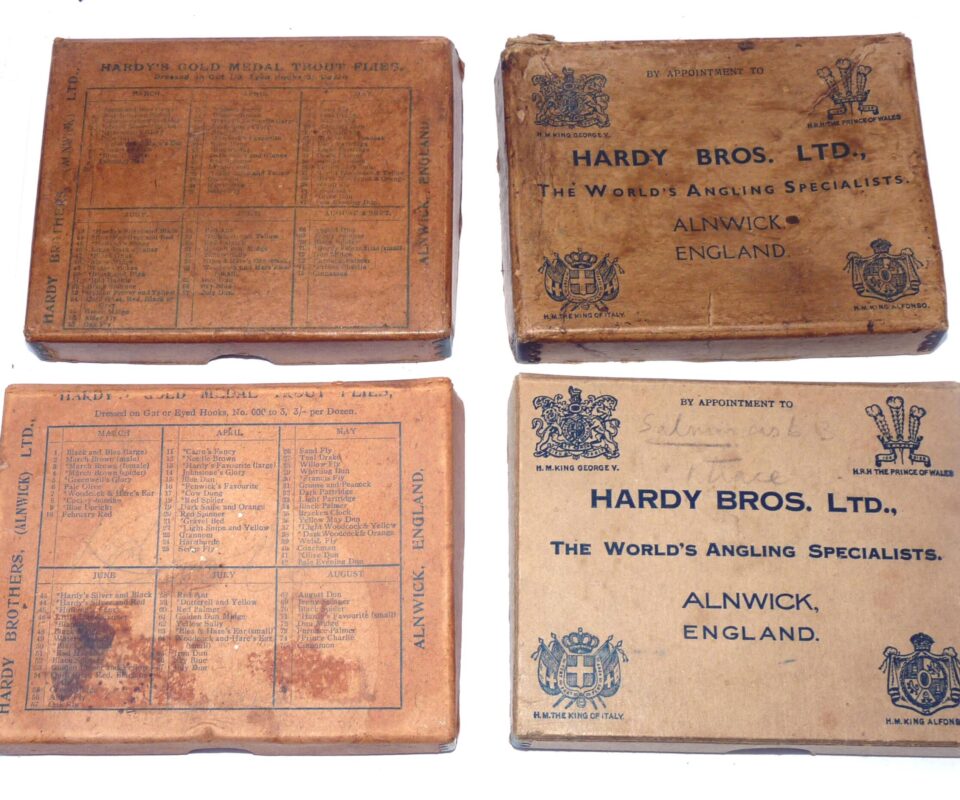 Four Hardy Alnwick antique card boxes