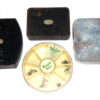 Hardy Girodon Pralon black japanned fly box & 3 cast dampers & Ogden Smith