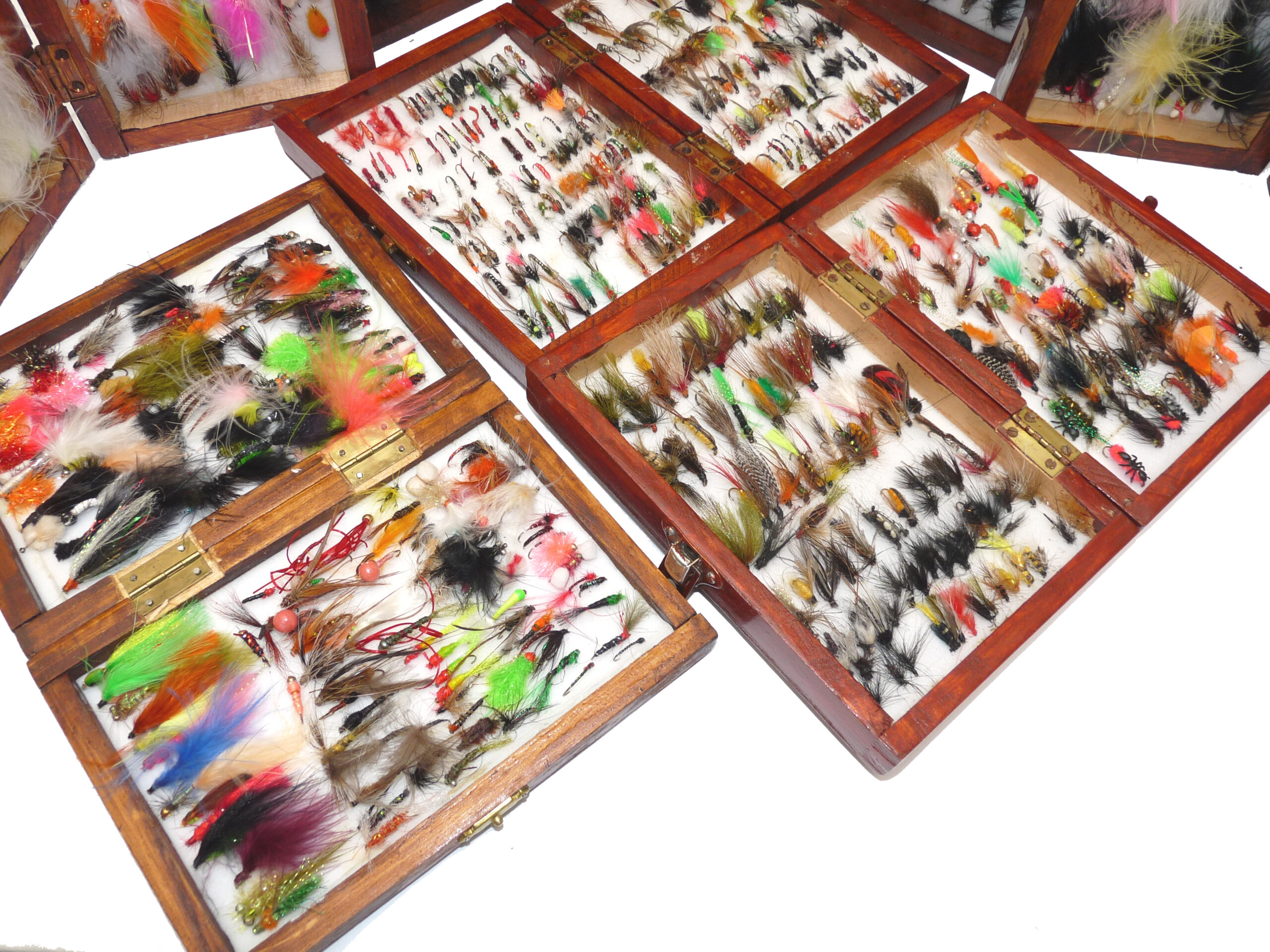 6 wood pocket fly fishing boxes holding hundreds 100's trout grayling sea trout flies lures - Image 5