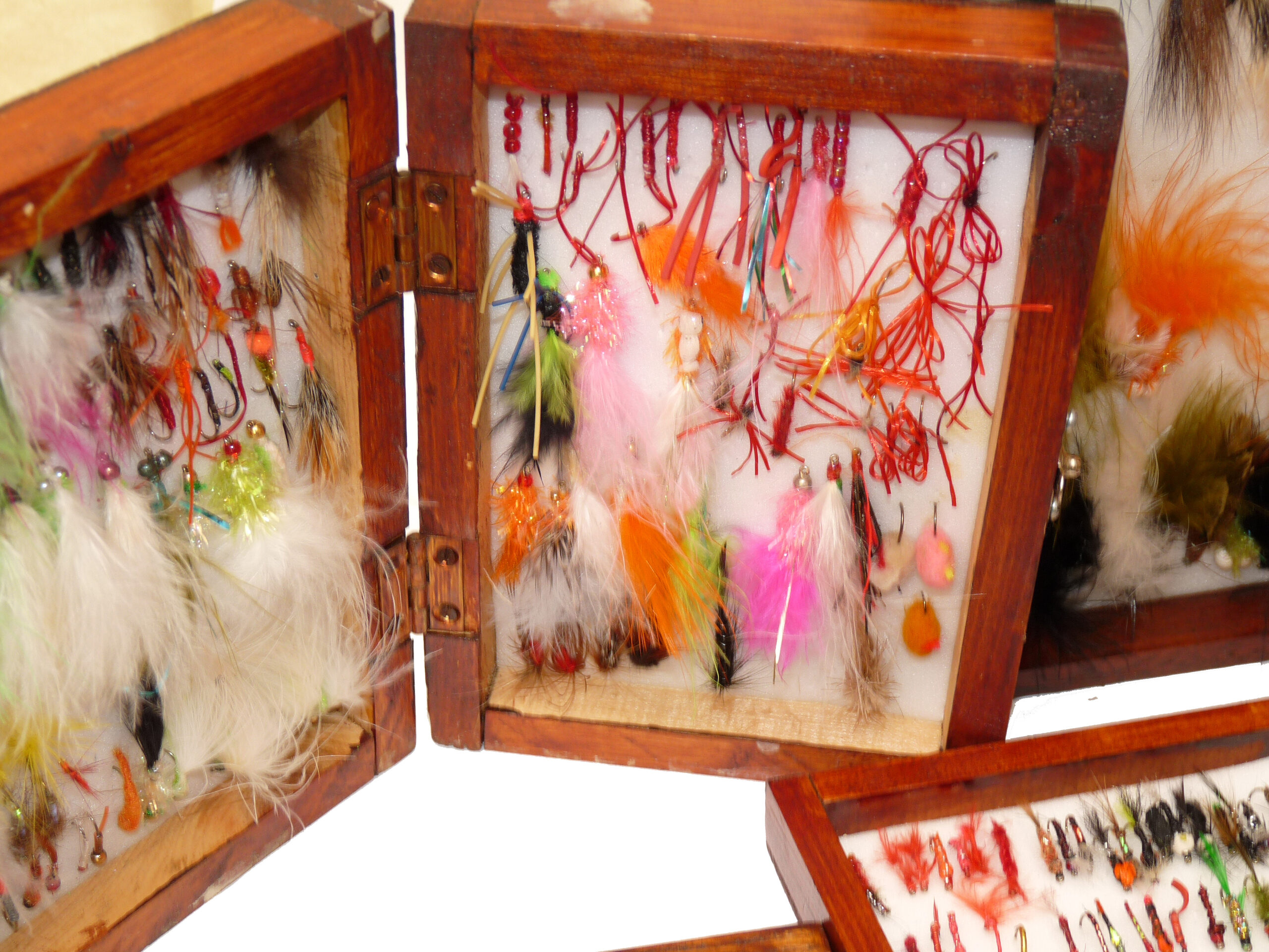 6 wood pocket fly fishing boxes holding hundreds 100's trout grayling sea trout flies lures - Image 4