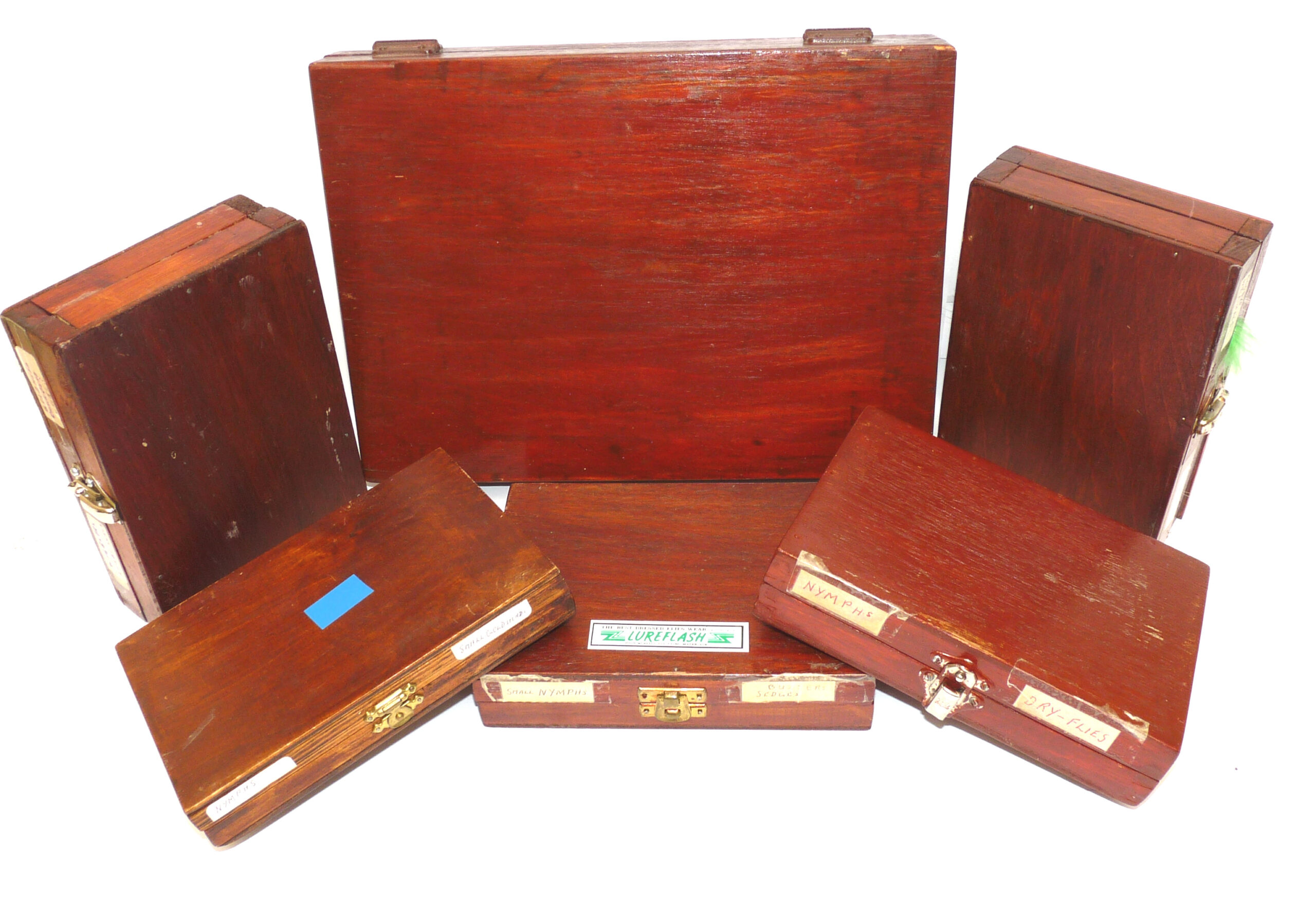 6 wood pocket fly fishing boxes holding hundreds 100's trout grayling sea trout flies lures - Image 3