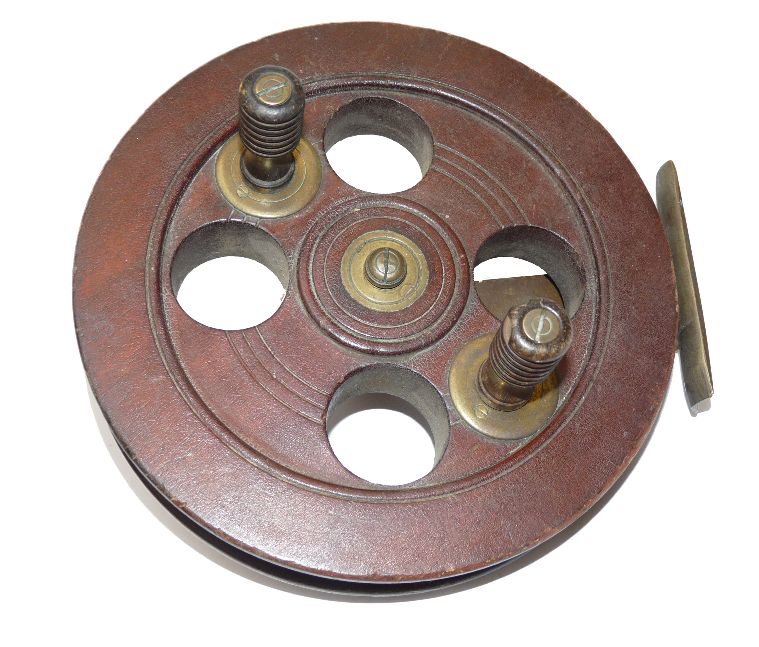 Scarborough 8" wood and brass antique sea fishing reel with unusual brass fittings and handles c1900-20 - Image 3