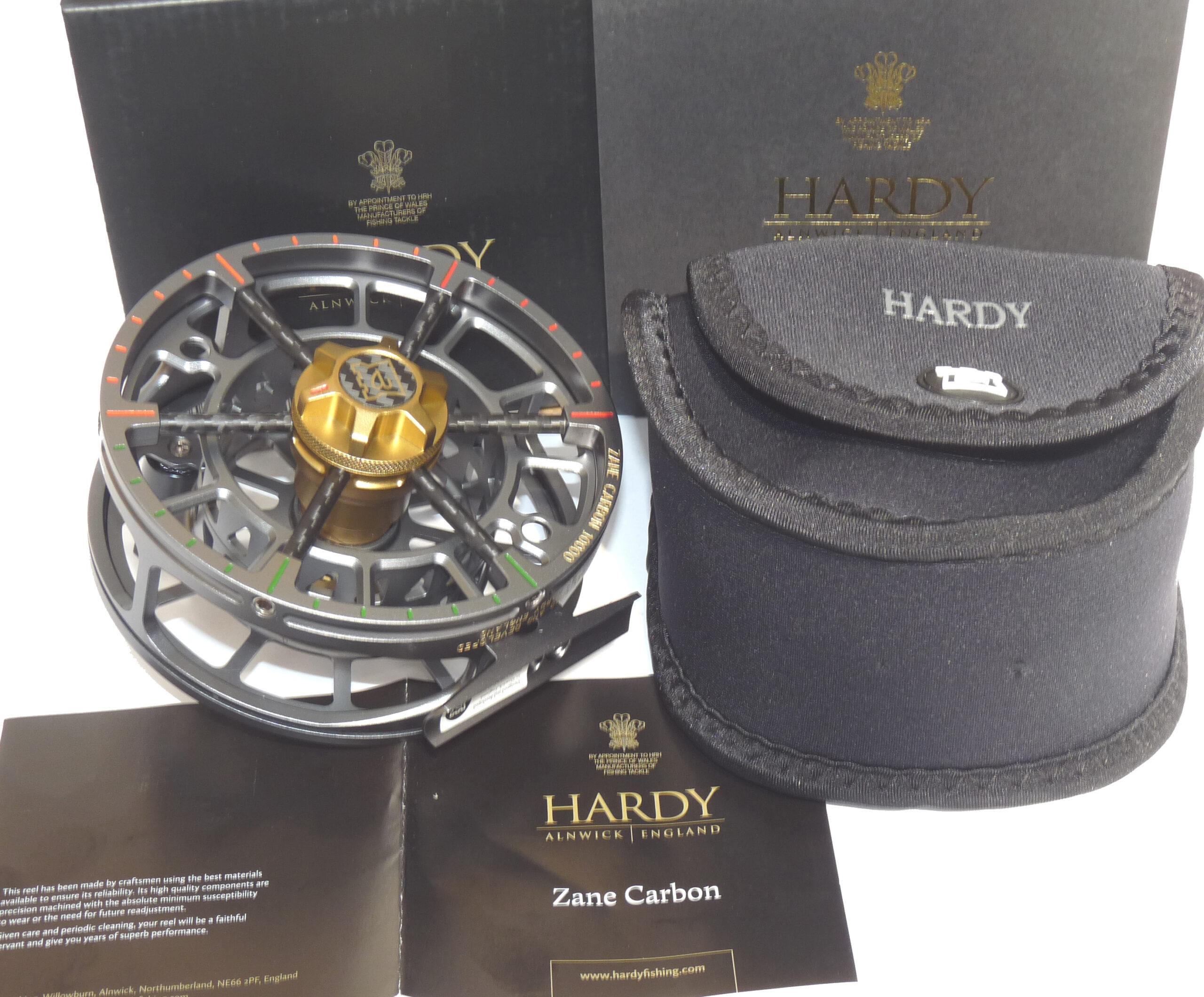 Hardy Zane Carbon 10000 large arbor reel # 10/11/12 in silver finish. unused with papers case and box - Image 2