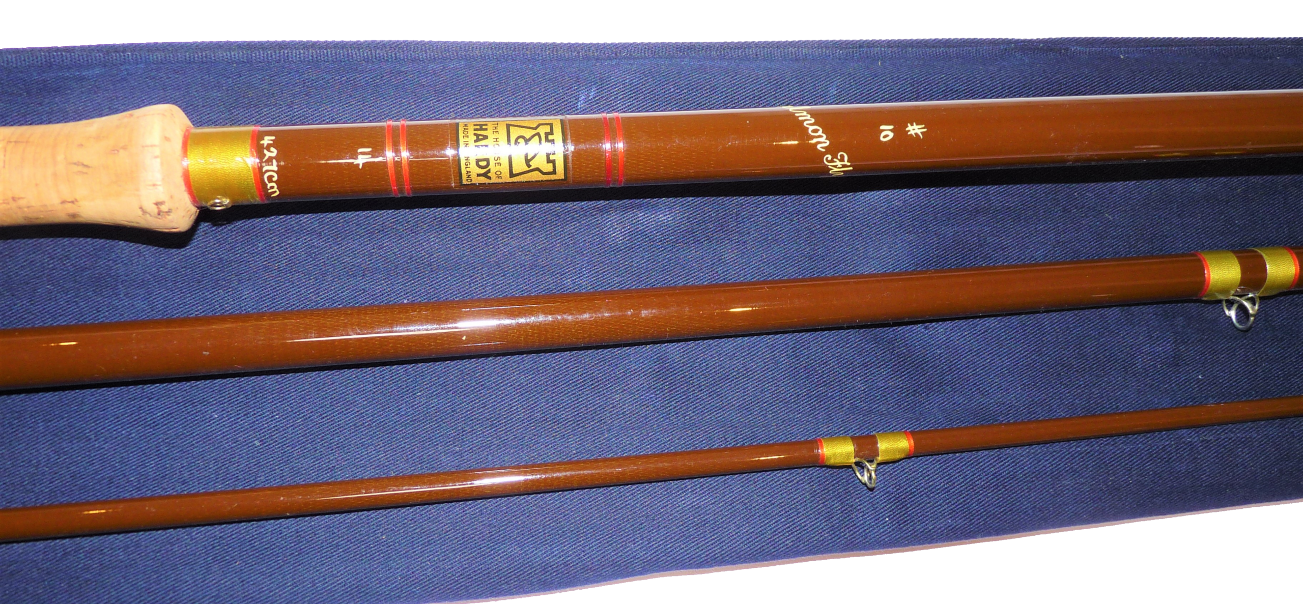 Hardy Salmon Fly 14’ 3 piece brown fibalite rod line #10 Hardy bag - Image 3