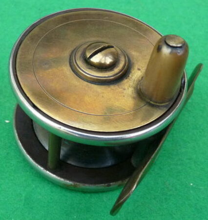 Tiny little 2” brass and ebonite brook trout fly reel c1890