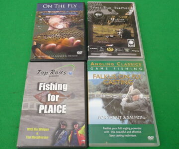 4 Fishing DVDs  On The Fly part 1, Fishing for Plaice, Falkus on Fly Casting and The Trout Bum Diaries