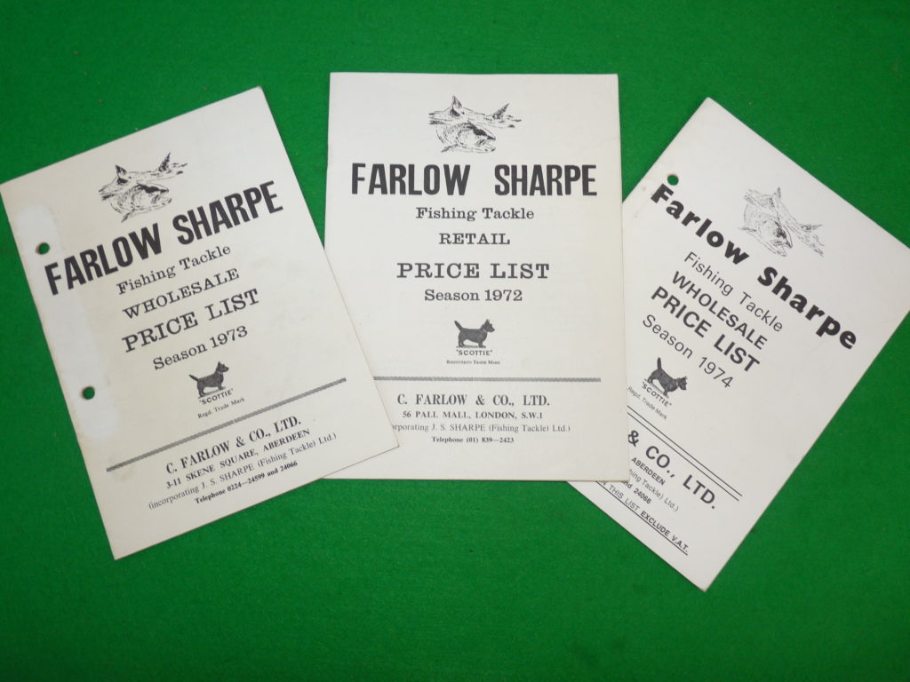 3 Farlow Sharpe fishing tackle wholesale and retail price lists