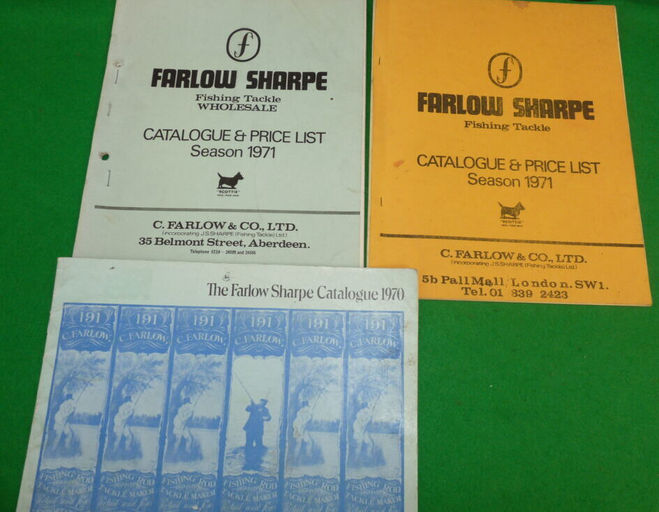 Farlow Sharpe fishing vintage tackle & wholesale catalogues x3 + price lists season 1970/1