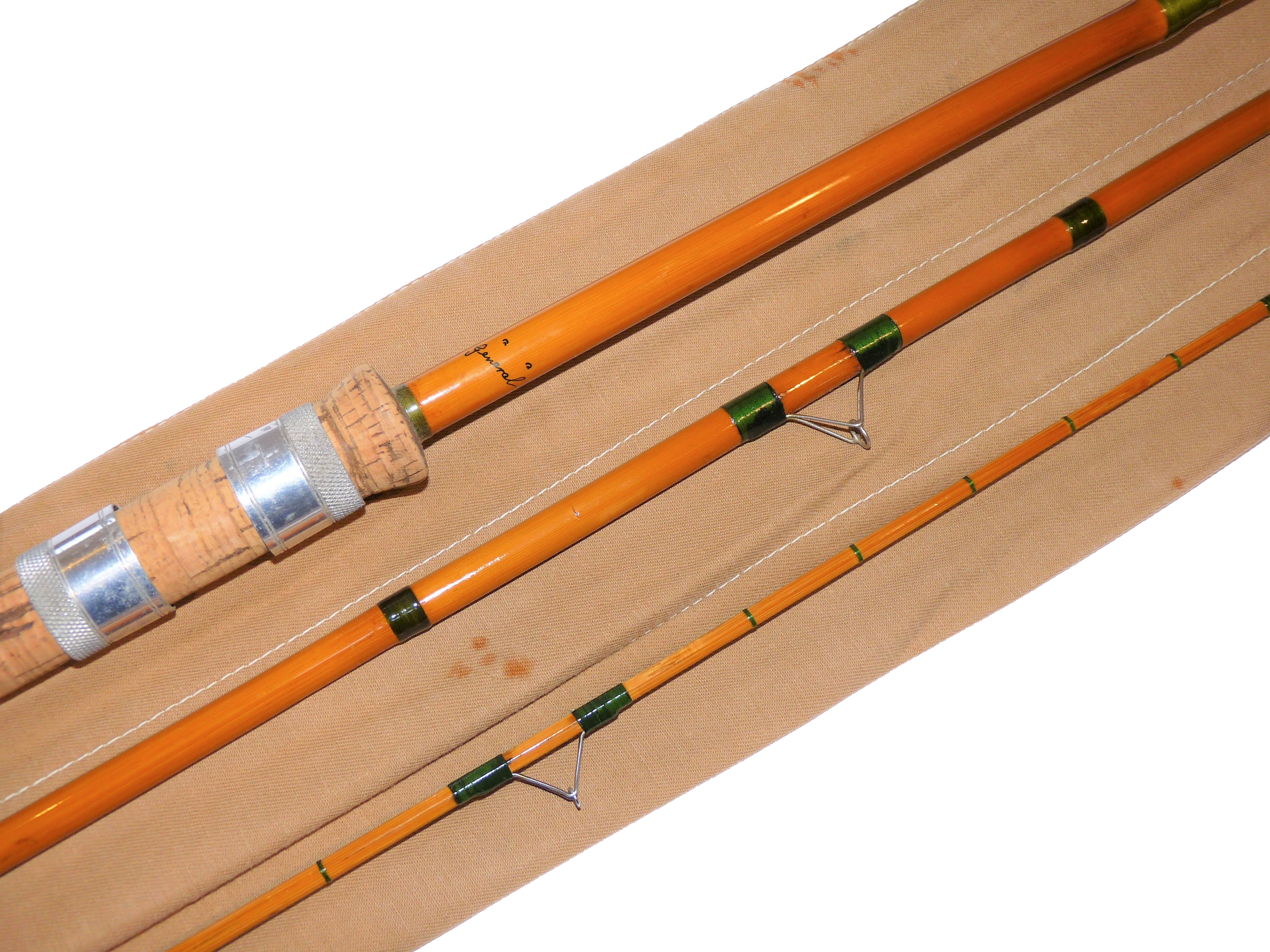 Hardy 'The General' 11' two piece float rod, whole cane, green whipped 1955 rare