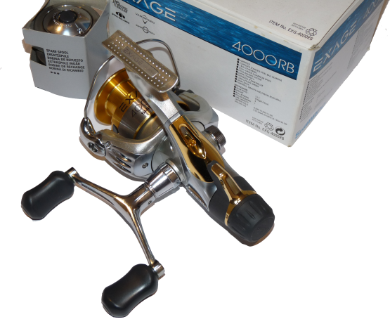 Shimano Exage 4000RB fixed spool reel with drag system, spare spool and box unused - Image 3