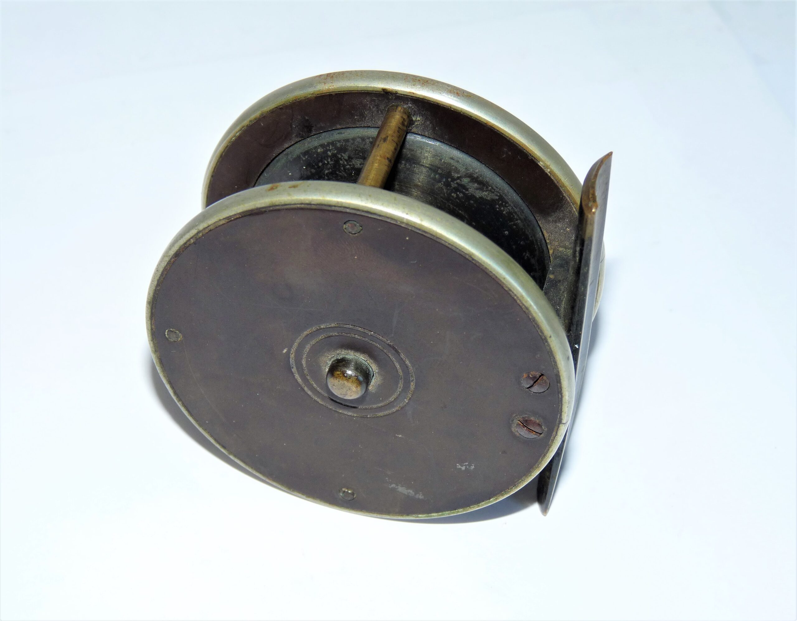 Vintage 2.5'' brass/ebonite reel with nickel silver German rims c1890 - Image 2