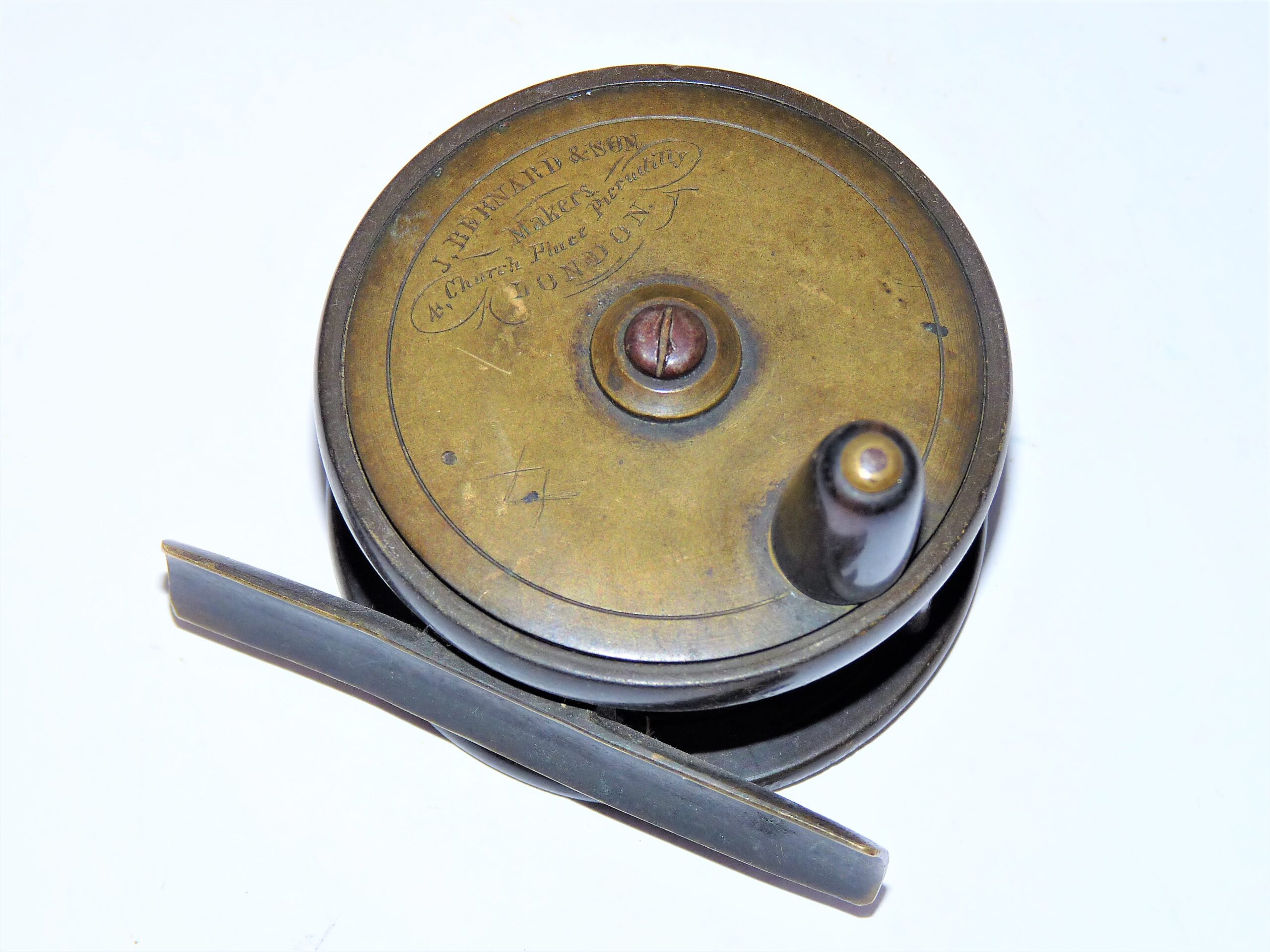 J Bernard & Sons, London 2.5" brass & ebonite reel
