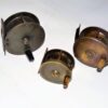 3 English vintage brass reels 2" 2.5" 2.75"