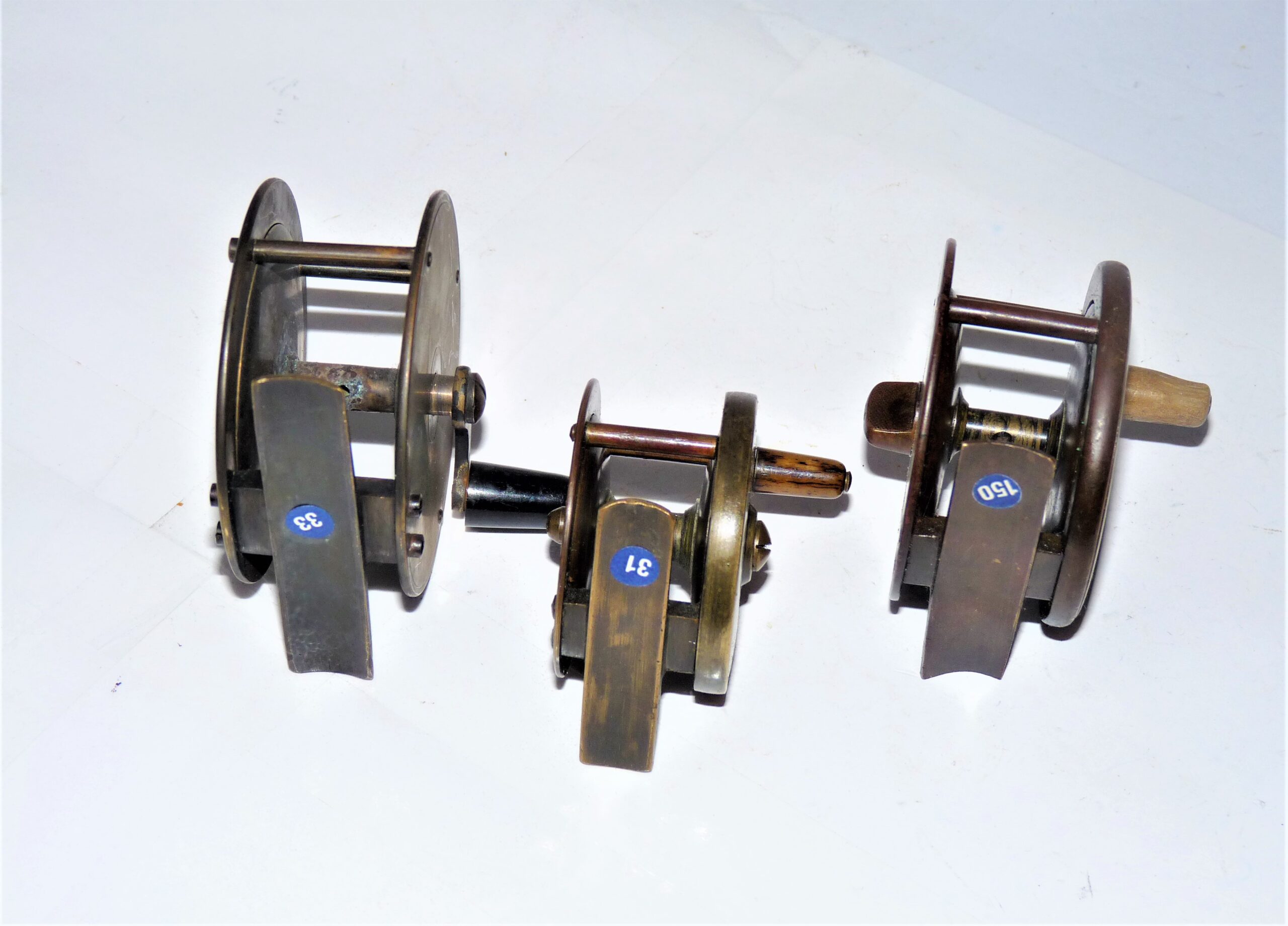 3 English vintage brass reels 2" 2.5" 2.75" to display - Image 2