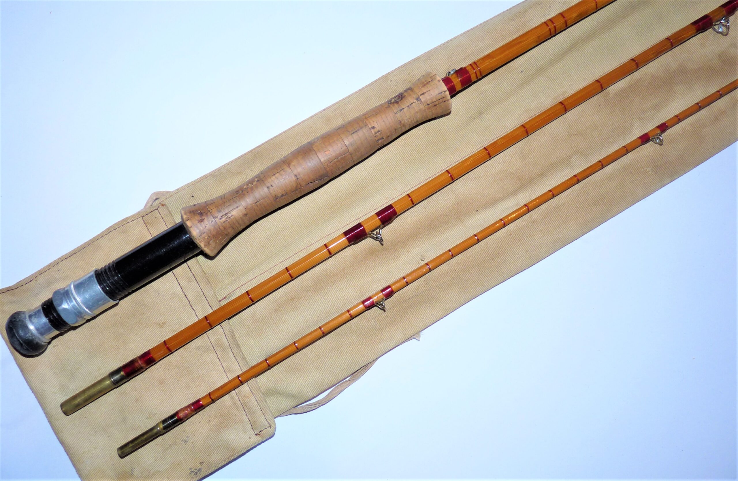 Vintage split cane 9' 3 piece fishing rod & bag to display or fish