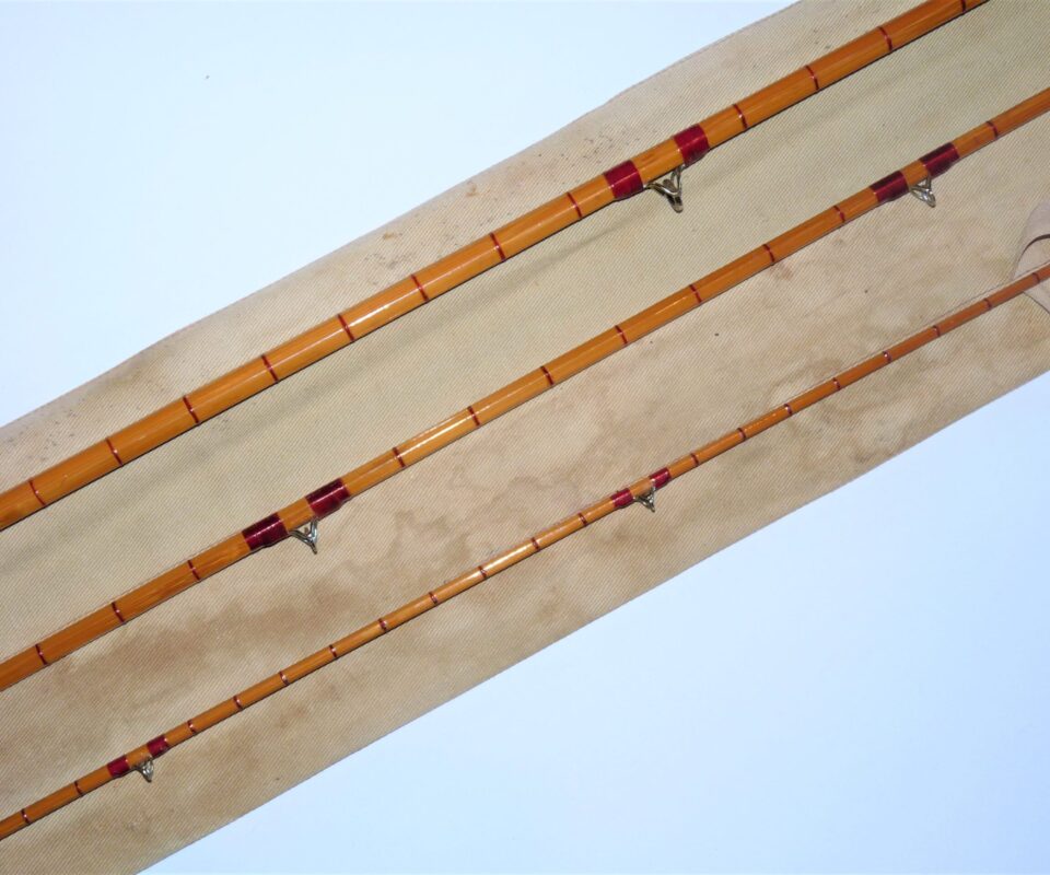 Alternative view of Vintage split cane 9' 3 piece fishing rod & bag to display or fish