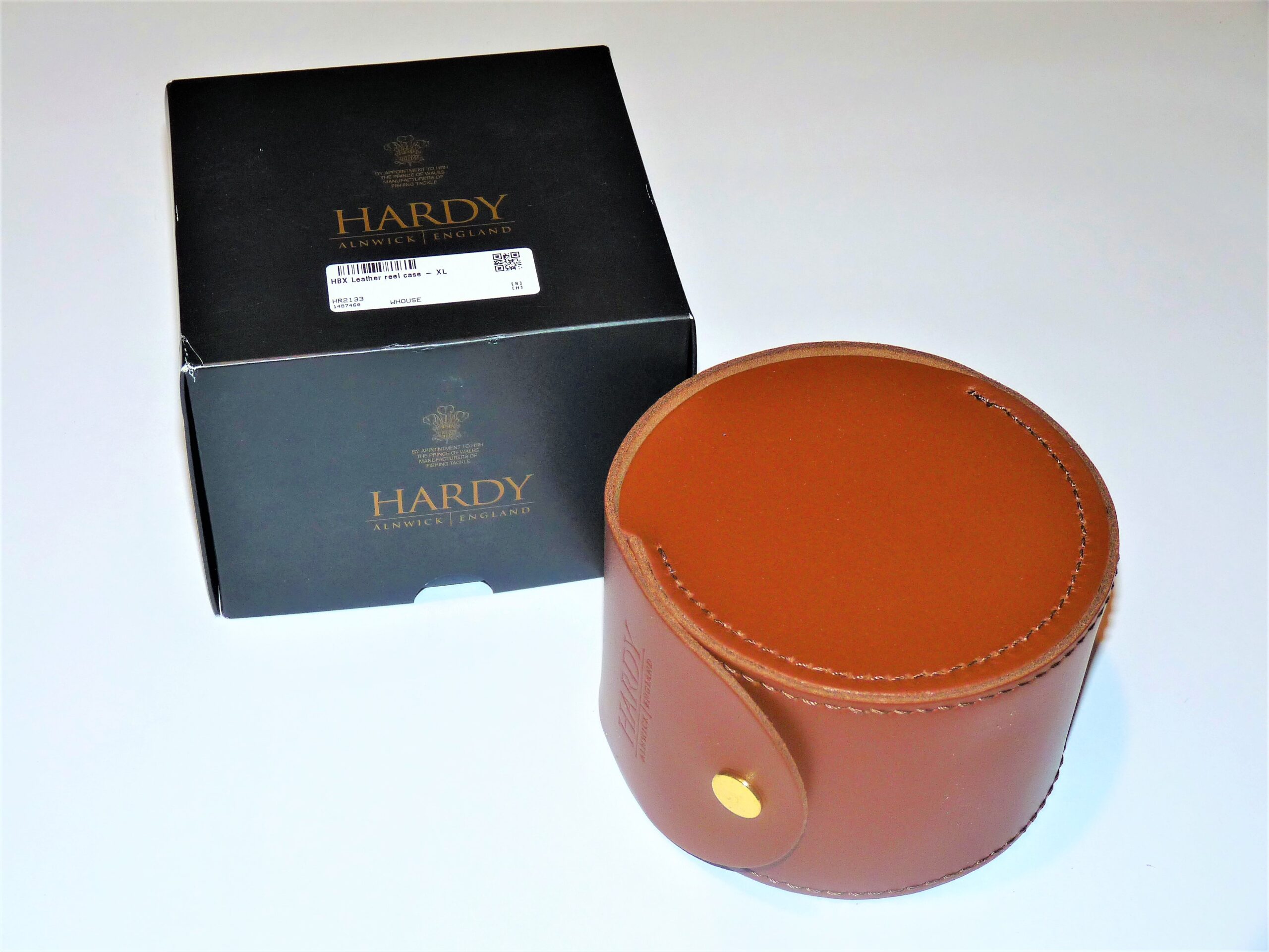 Hardy HBX leather reel case extra large size, mint with Hardy box