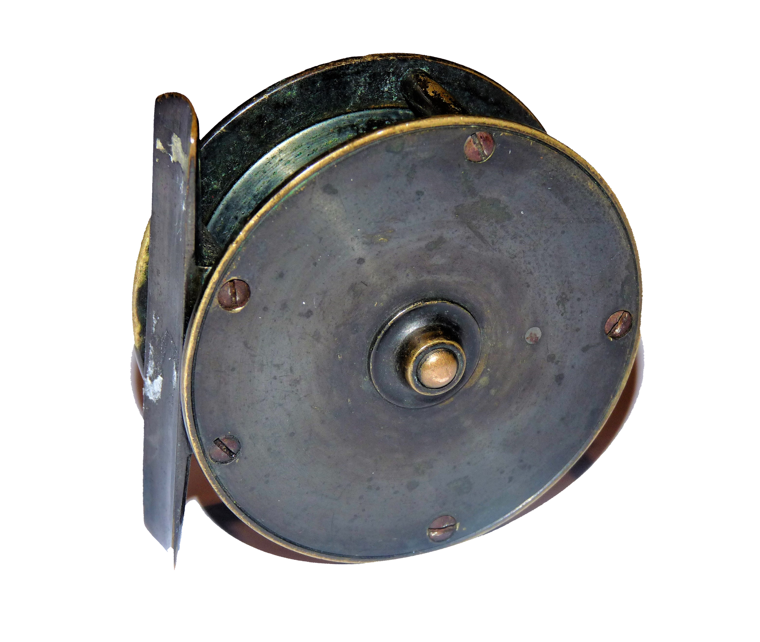 Hardy 2.5" all brass crank wind reel with rod in hand - Image 3
