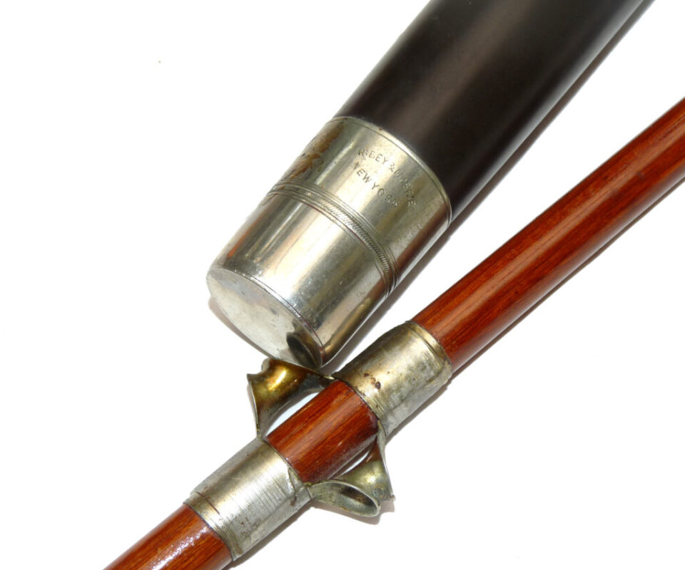 Abbey & Imbrie vintage Patent 1888 big game sea fishing rod nickel twin tube guides