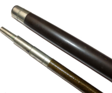 Alternative view of Abbey & Imbrie vintage Patent 1888 big game sea fishing rod nickel twin tube guides