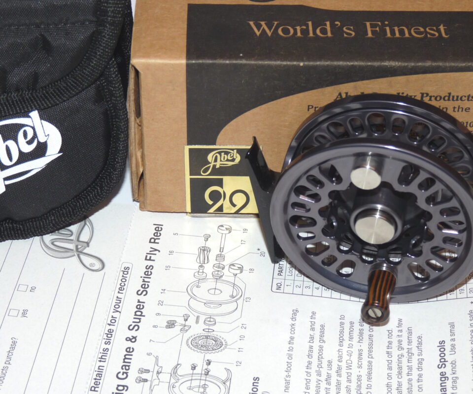 Abel, USA Super 4 salt or fresh water fly reel, Slate finish, LHW case box & papers