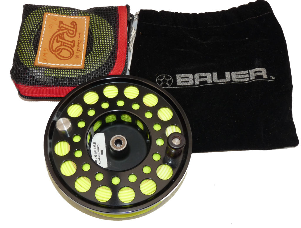 Bauer M7 USA large arbour black finish fly reel spool with Rio Grand Spey 9/10 line & tips