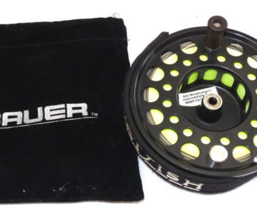 Bauer M7 USA large arbour black finish fly reel spool with Rio Windcutter wwf 10/11/12 & drawstring case