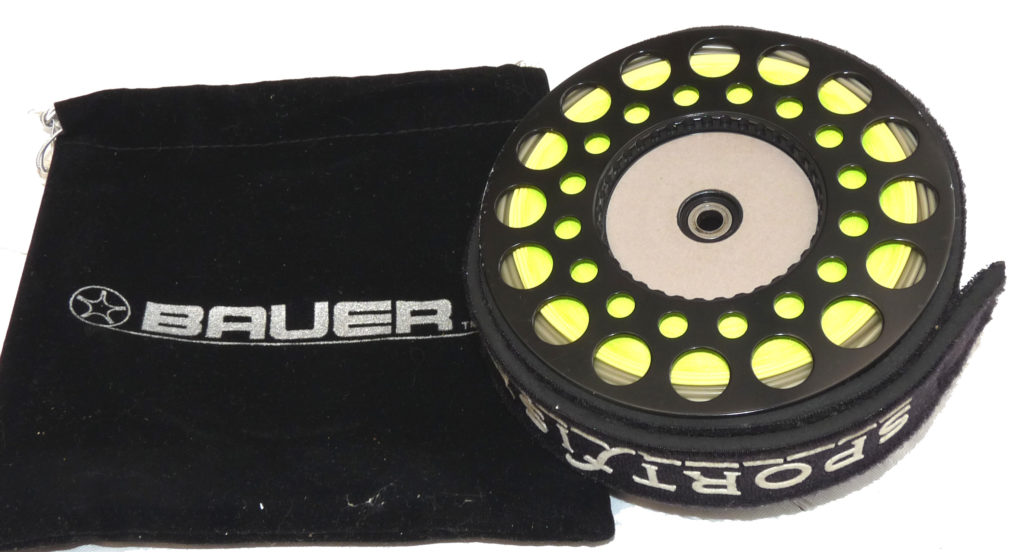 Alternative view of Bauer M7 USA large arbour black finish fly reel spool with Rio Windcutter wwf 10/11/12 & drawstring case