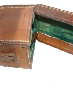 antique D shaped block leather reel case for Perfect Dingley + other fly reels