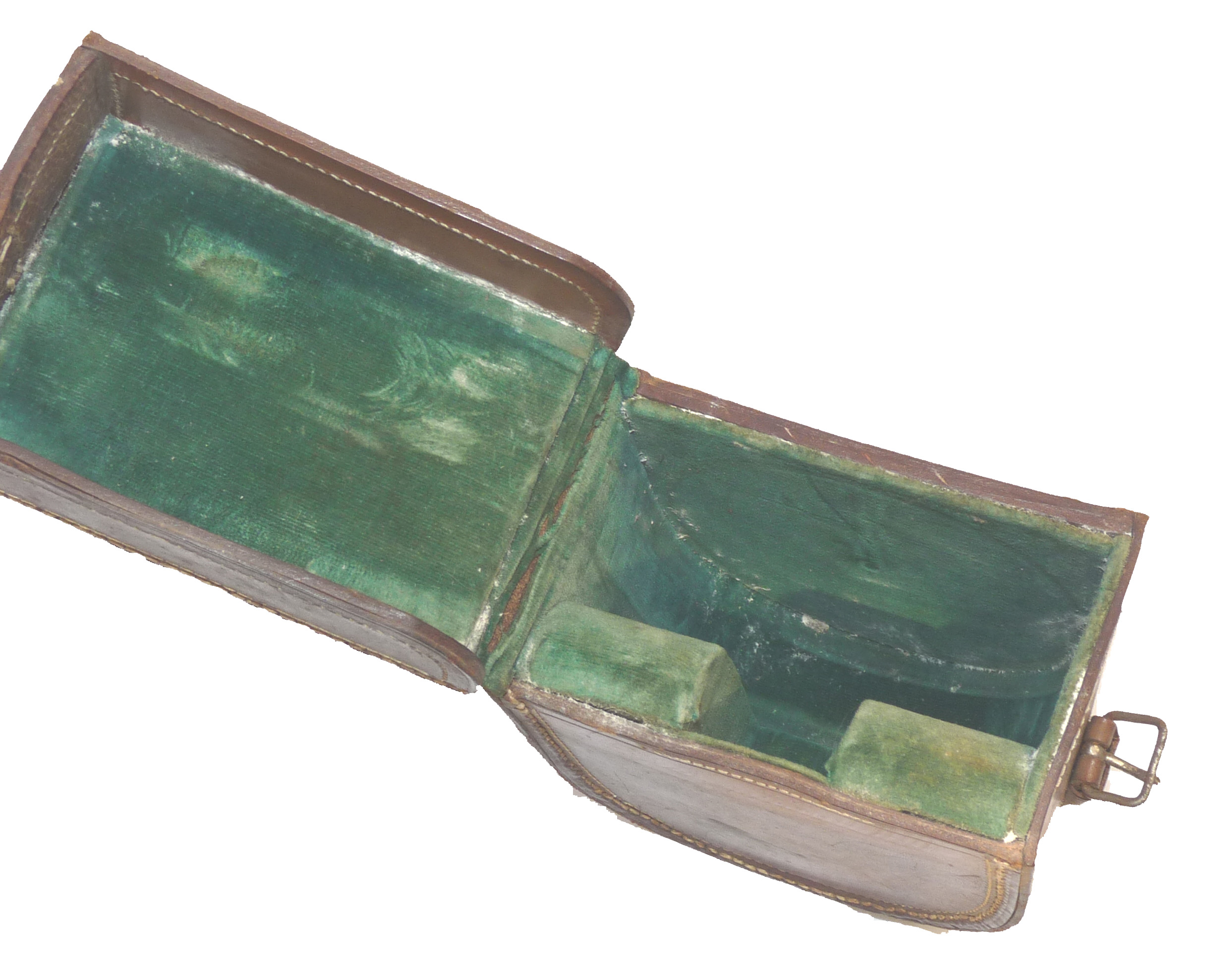 antique D shaped block leather reel case for Perfect Dingley + other fly reels - Image 2