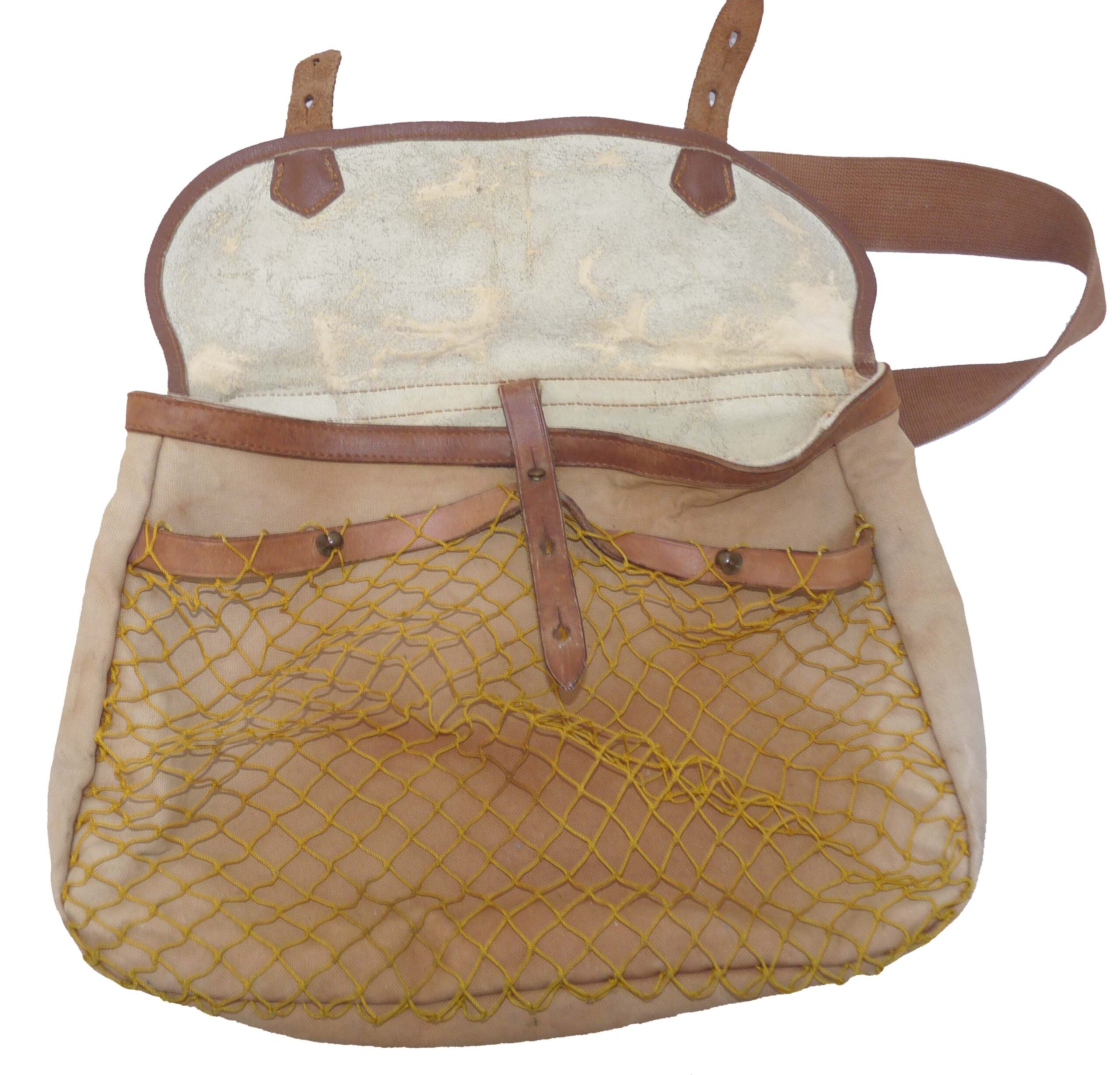 Brady canvas & leather classic vintage game fishers bag with knotted mesh front - Image 2