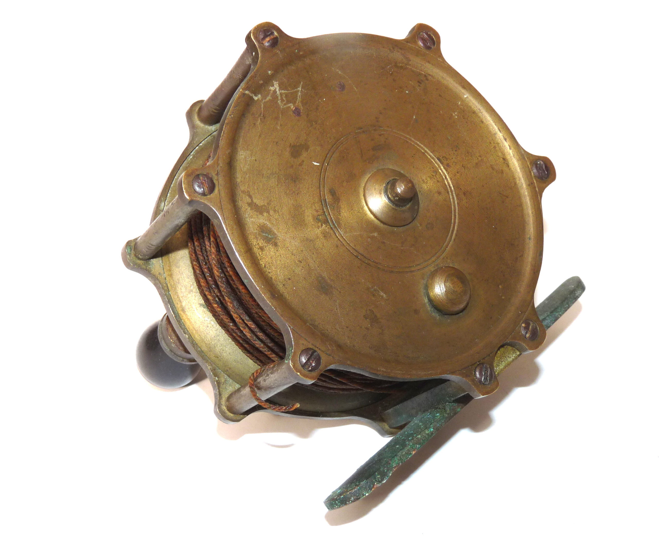 Victorian brass 3.5" antique twin handle fly fishing reel weird raised pillar for collector c1900 - Image 3