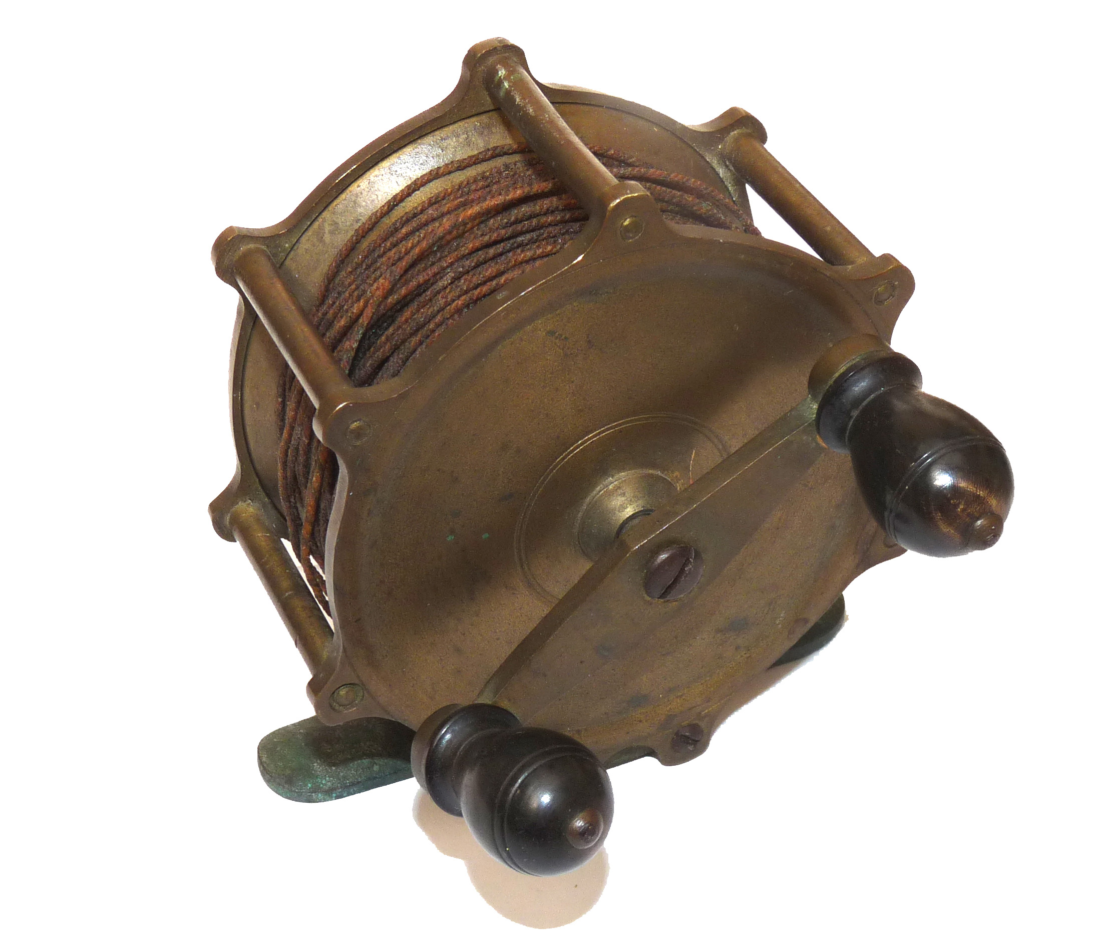 Victorian brass 3.5" antique twin handle fly fishing reel weird raised pillar for collector c1900