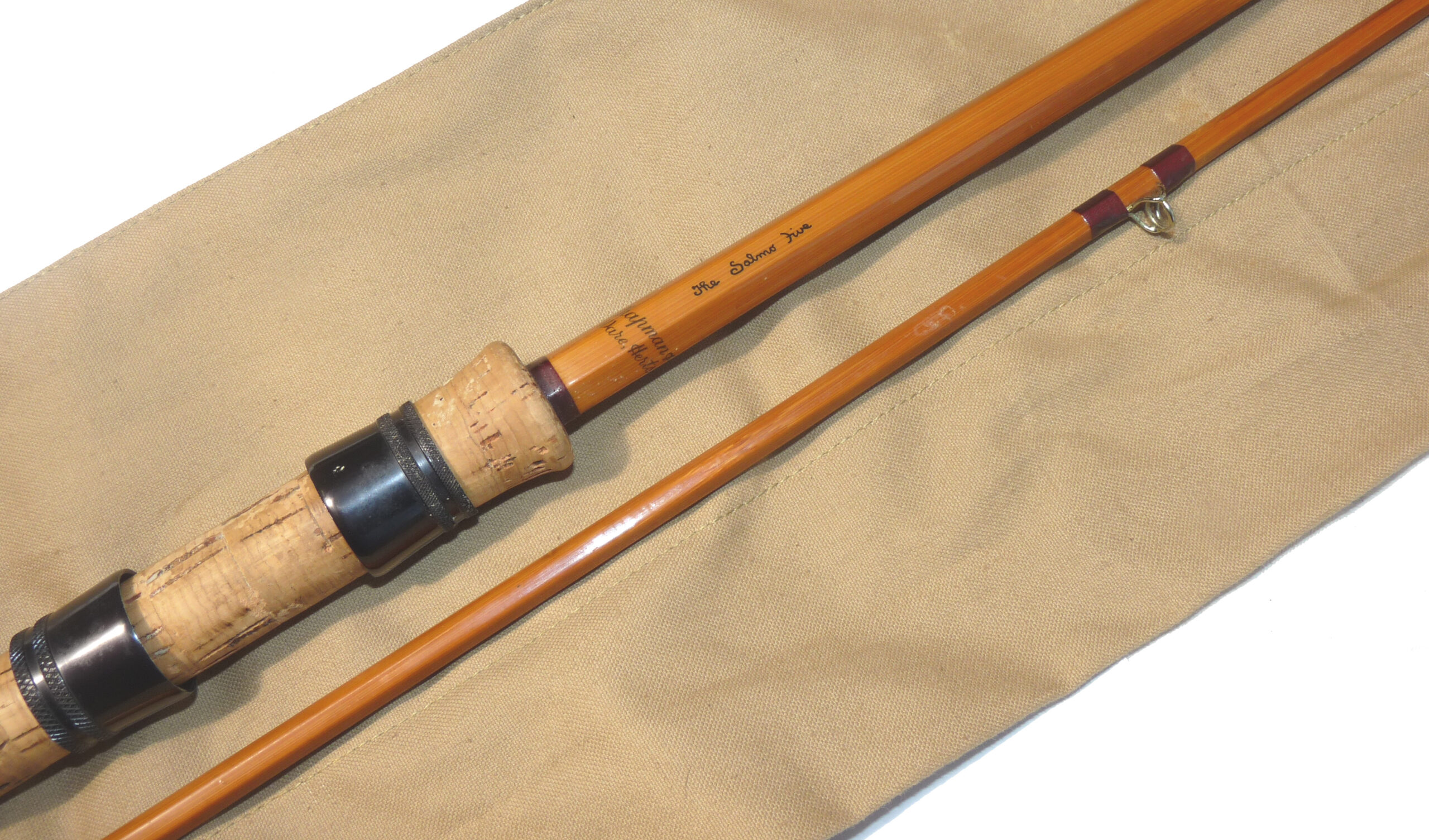 Chapman of Ware The Salmo Five 10’ 2-piece split cane spinning rod