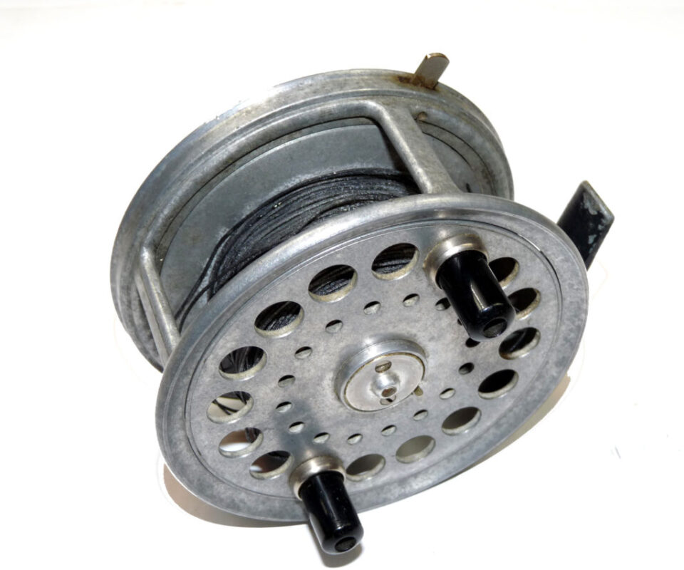 Alternative view of C. Farlow & Co. 4'' "Barrett" Spinning/ fly reel, finger braking holes