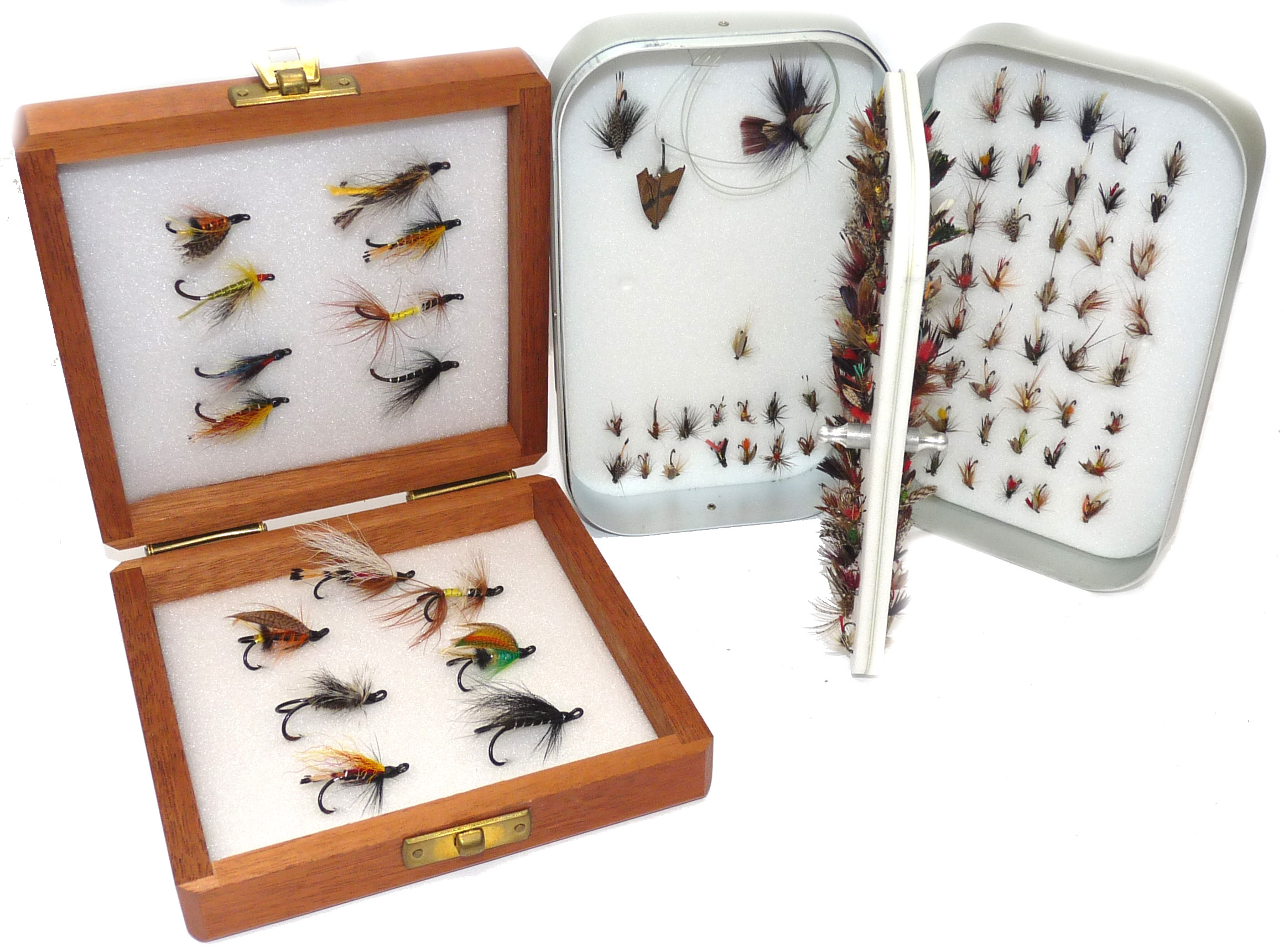 Farlow alloy swing leaf fly box + flies + Wheatley wood fly box salmon flies Gary Brooker - Image 4