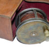 C Farlow & Co Ltd 4.5" brass faced salmon fly reel + leather case
